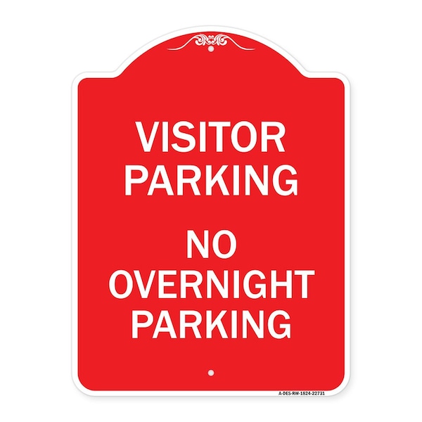 Signmission Visitor Parking No Overnight Parking, Red & White Aluminum Sign, 18" x 24", RW-1824-22731 A-DES-RW-1824-22731 - main
